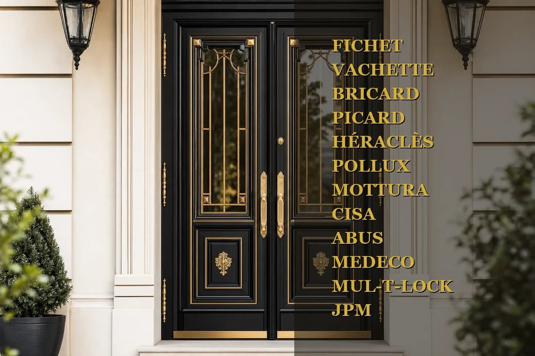 Porte double vantaux moulurée avec marques de serrurerie